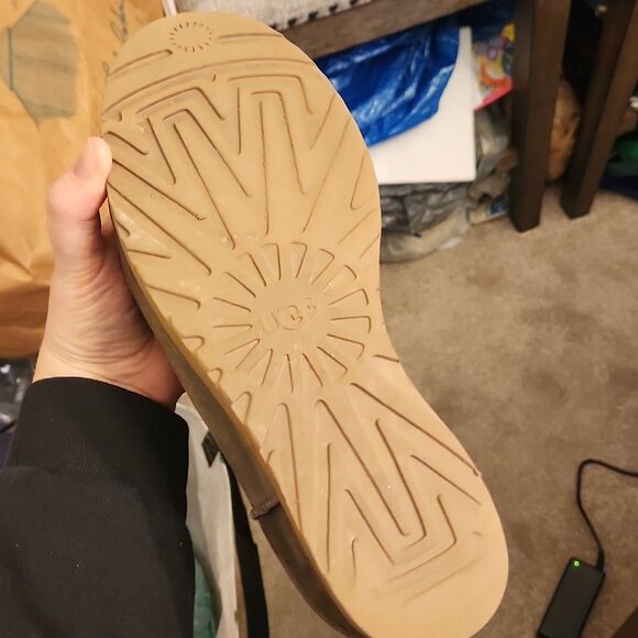 Ugg Australia Olive Green Wedge Heel Suede Ankle Boots w/ Gray Shearling Size 9 - Picture 10 of 12